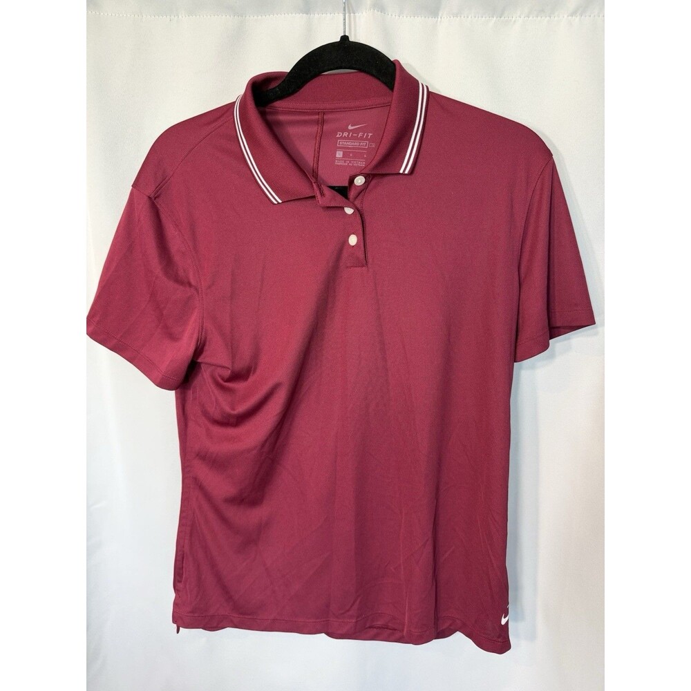 Nike Dri-FIT Polo Shirt Red Women's Large Short Sleeve Collared Lightweight